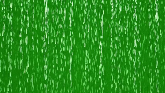 Dynamic abstract animation of white rain falling against a solid green background. A loopable, cartoonish, and artistic motion graphic