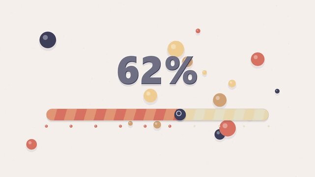 Loading bar with 62 progress and colorful abstract elements, representing completion and progress.