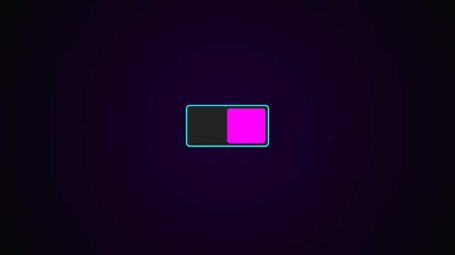 A digital animation featuring cyan and magenta neon toggle switches in a grid pattern against a deep purple background. Ideal for UI design showcases and futuristic tech videos.