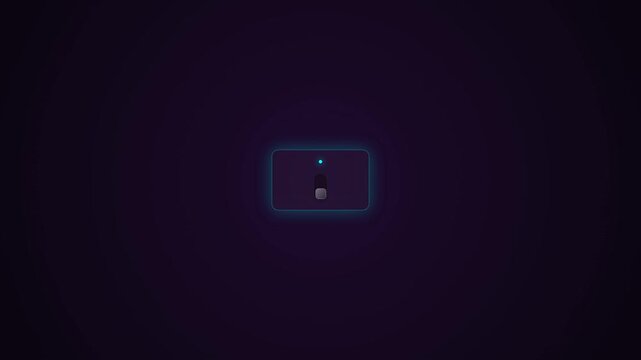 A symmetric grid of neon purple and blue glowing rectangles pulsing in a dark digital void. Perfect for futuristic user interface designs or sci-fi technology backgrounds.