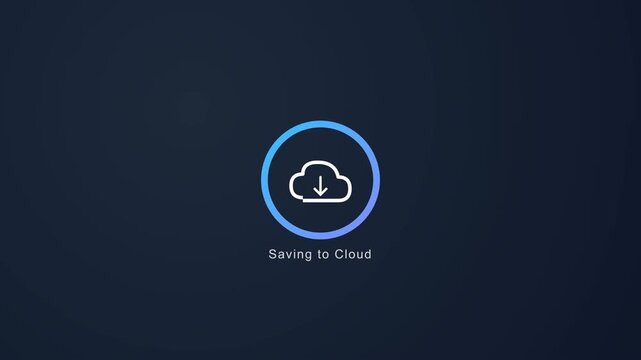 Glowing blue circular loading bar around a cloud icon on a dark background featuring saving to cloud text. Perfect for tech tutorials and interface designs.