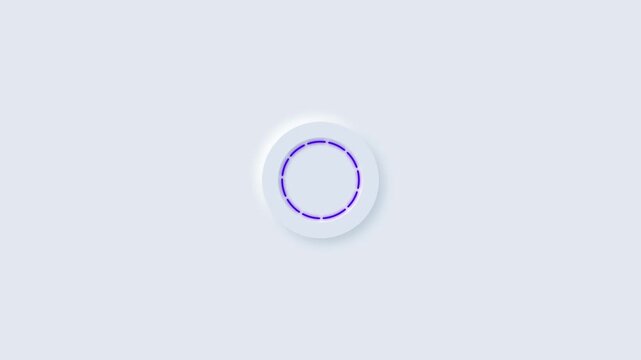 Six minimalist neumorphic loading icons featuring animated purple dashed rings on a clean soft grey background. Ideal for modern mobile app interfaces and website loading animations.