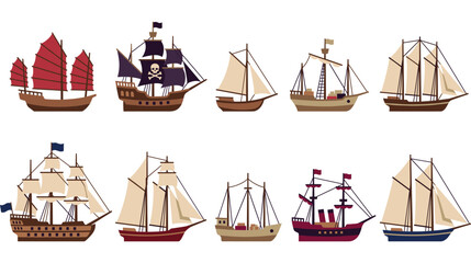 Historical sailing ships and pirate vessels collection featuring diverse nautical designs. © jubayer95