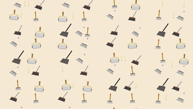 Seamless pattern of cleaning tools and rollers
