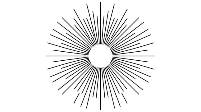 Minimalist Black and White Sunburst Radial Lines Vector Element