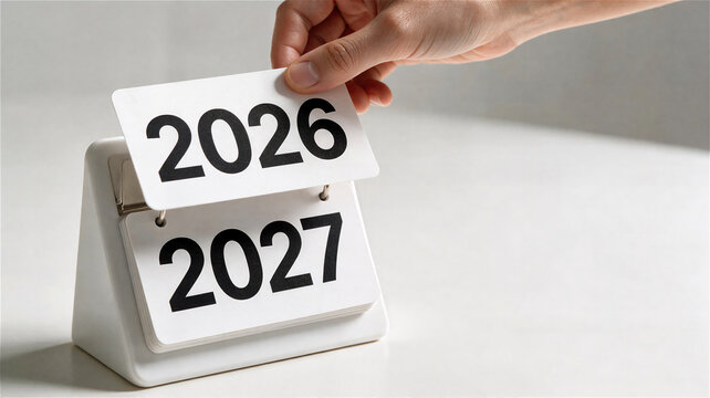 Transition from 2026 to 2027 with Hand Changing Year Numbers