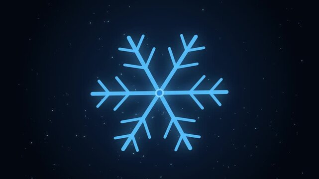 Glowing blue snowflake icon isolated on a space themed decorative background