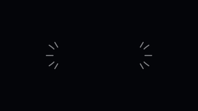Animated loading spinner icon with rotating dashes on black background