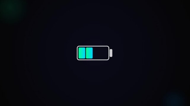 A digital battery icon with a partial charge level is displayed on a dark background.
