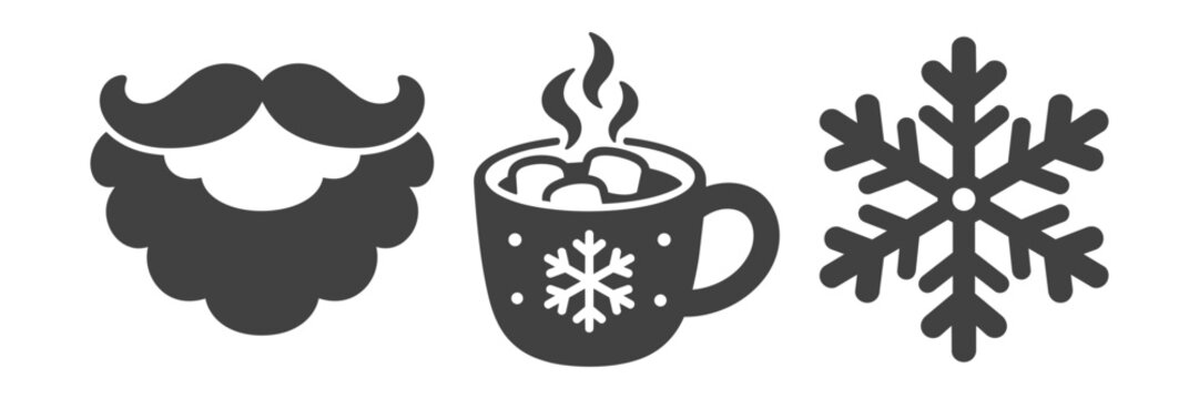 サンタのひげとホットチョコレートと雪の結晶のクリスマスアイコン