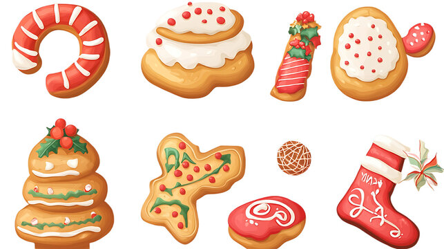 Collection of Christmas cookies and treats festive holiday baking illustrations isolated on white background f
