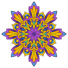 vibrant fleur de lis crown mandala ornament with purple yellow blue gradients © Edwin