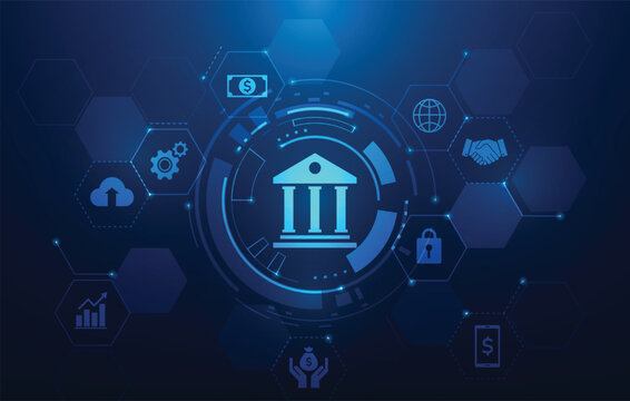 business banking finance transaction digital online blue background. e-commerce payment systems and icons. fintech wallpaper. vector illustration fantastic technology.