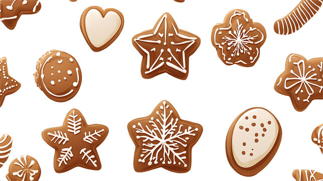 Assortment of decorated gingerbread cookies festive Christmas treats with icing isolated on white background f
