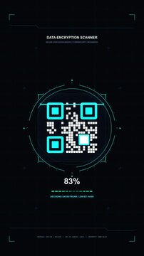 Futuristic qr code scanning motion graphic with glowing cyan interface