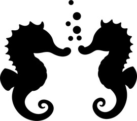 Silhouette of two seahorses facing each other with bubbles © Chathurika