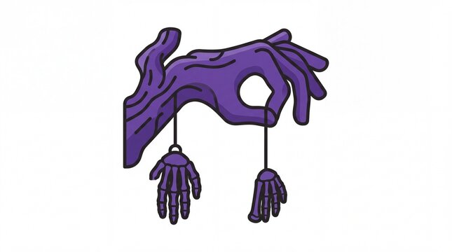 Halloween vektor of a purple monster hand with skeleton puppets