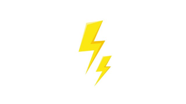 vector animated bright yellow lightning bolts flashing or glowing against a white background