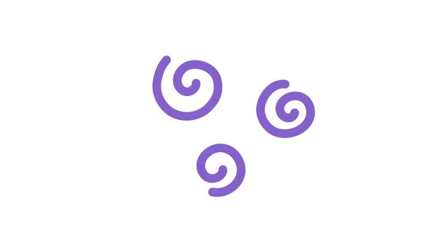 vector animated purple spiral swirls moving or rotating to represent dizziness against a white background