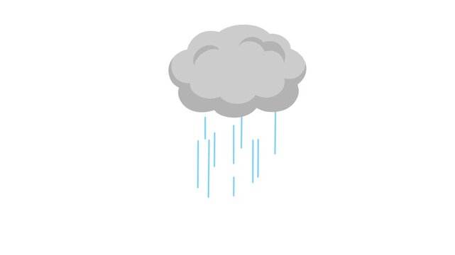 vector animated grey storm cloud dropping steady vertical blue rain lines against a white background