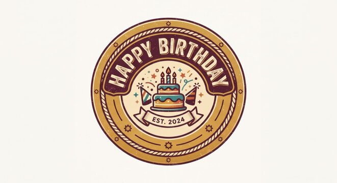 Vintage Retro Typography Happy Birthday Badge Sticker Design