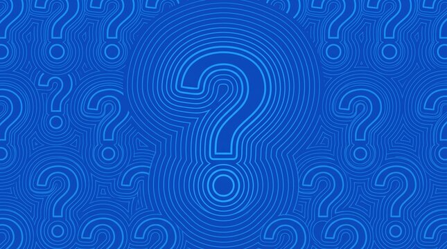 Blue question mark background pattern with concentric lines graphic
