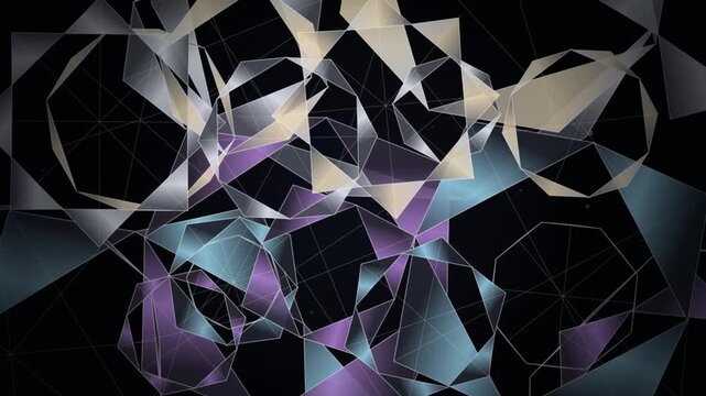 Abstract geometric pattern with metallic polygon shapes and star motifs floating on black background modern design structure dark symmetry