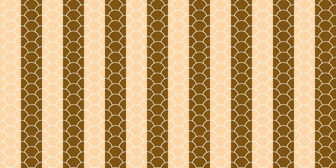 Seamless vertical fish scale pattern background in brown and beige tones. Classic geometric scalloped stripe design for modern background and fabric. © Dunzz