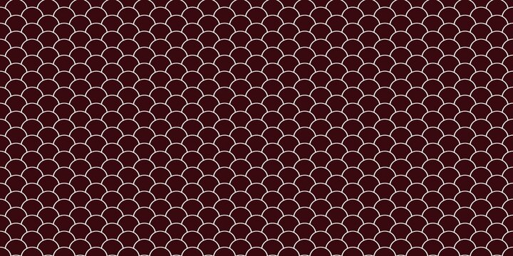 Seamless dark red fish scale pattern background with fine white outlines. Elegant geometric scalloped texture for luxury wallpaper and textile design.