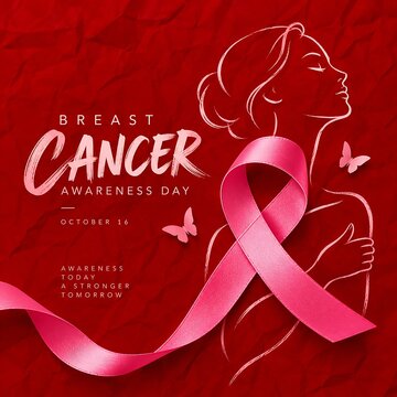 Breast cancer awareness illustration featuring a woman silhouette and pink ribbon awareness silhouette butterfly