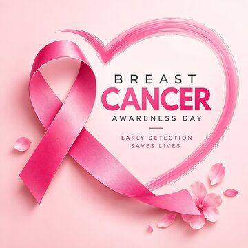 Pink breast cancer awareness ribbon and heart illustration with text awareness campaign prevention feminine