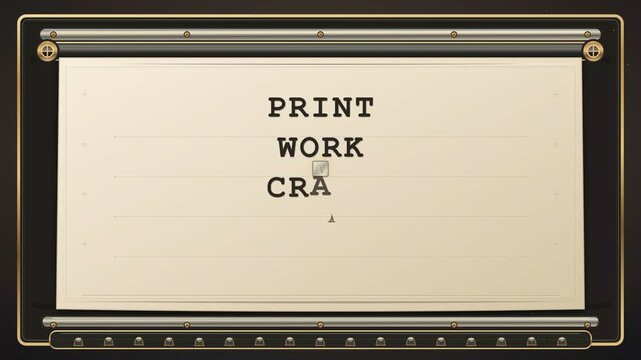 Vintage typewriter typing print work craft story with moving paper in classic office or creative workspace scene for professional or artistic projects