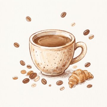 Hand Drawn Coffee Cup Aesthetic Crayon Style Cafe Illustration