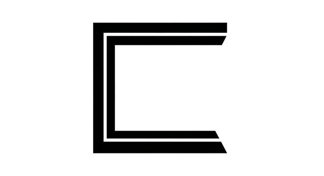 Black letter c silhouette features a double lined design against a white background c shape character curve double lined element font glyph graphic lettering minimal monochrome