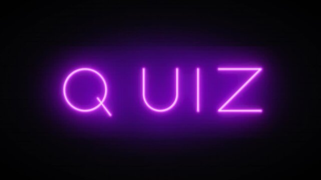 A premium 3D motion graphics animation of a purple neon 'QUIZ' sign on a dark brick wall. Features a seamless 6-second loop with cinematic lighting, realistic glass materials, volumetric glow, and a d