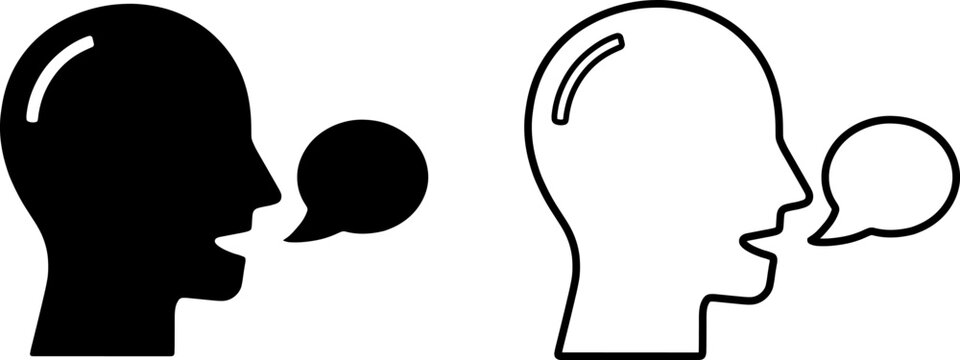 Human head speaking voice recognition speech flat line icon