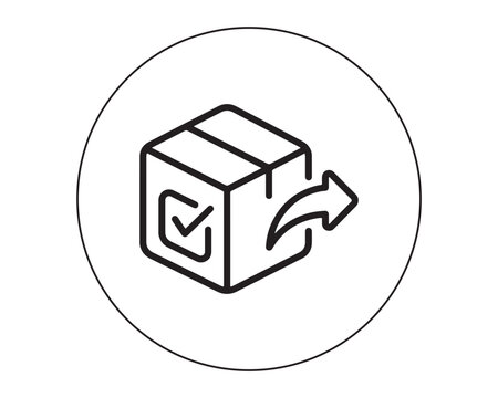 Cardboard box icon with checkmark and forward arrow inside a circle e commerce delivery checkmark shipping logistics transport completed dispatch