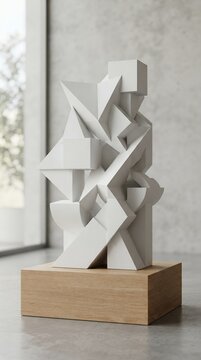 Modern Abstract Sculpture on Wooden Base.