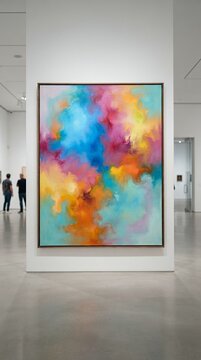 Vibrant Abstract Painting Displayed in Modern Art Gallery.