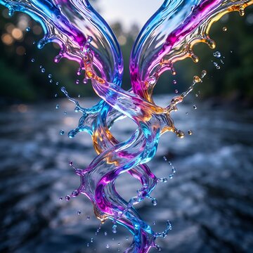 Vibrant Colorful Water Splashes Twisting Together in Abstract Form.
