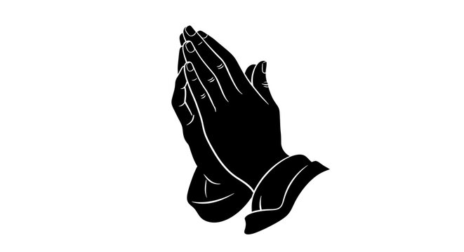 Black silhouette of praying hands isolated on a transparent background