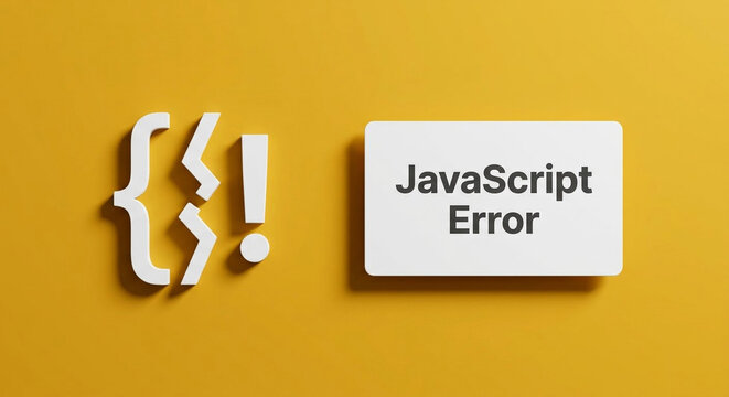 JavaScript error and broken code concept on yellow background