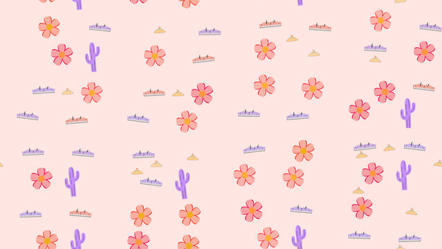 Desert pattern with flowers and cacti