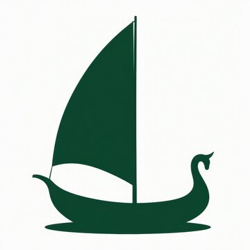 Minimalist sailboat with a dragon-shaped hull and flowing sail on white background