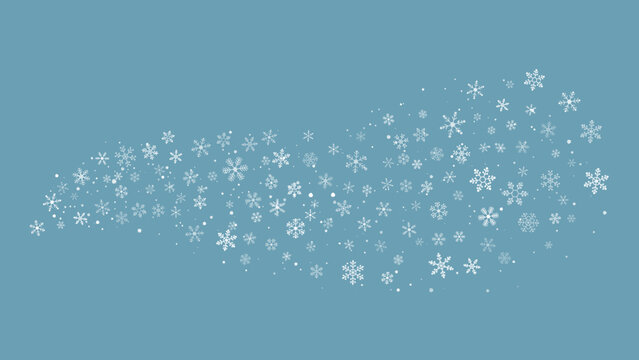 Flowing wave composed of varied white snowflakes and dots