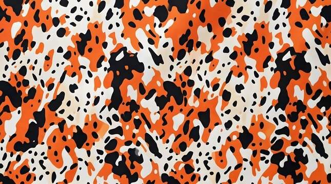 orange and black leopard print pattern fabric background with animal spots and wild fur fashion design texture for textile and apparel decoration