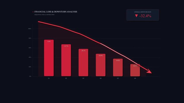Decline chart graph statistics animation showing financial loss drops