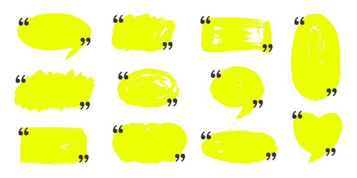 Hand-drawn box frames with brush strokes and speech bubbles for modern text templates, quotation marks, and message banners in vector format