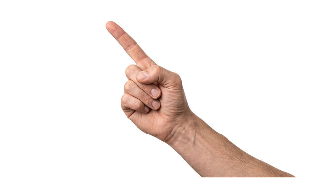 Male hand showing one finger up, isolated on isolated on transparent background