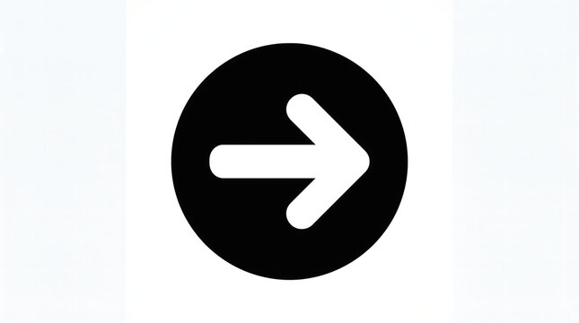 Black circular button with white arrow pointing right isolated on transparent